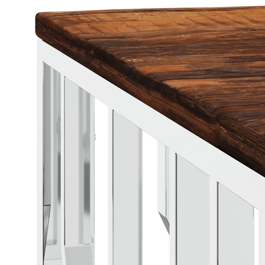 vidaXL Τραπεζάκι Σαλονιού Ασημί Ανοξείδωτο Ατσάλι & Μασίφ Ανακ. Ξύλο