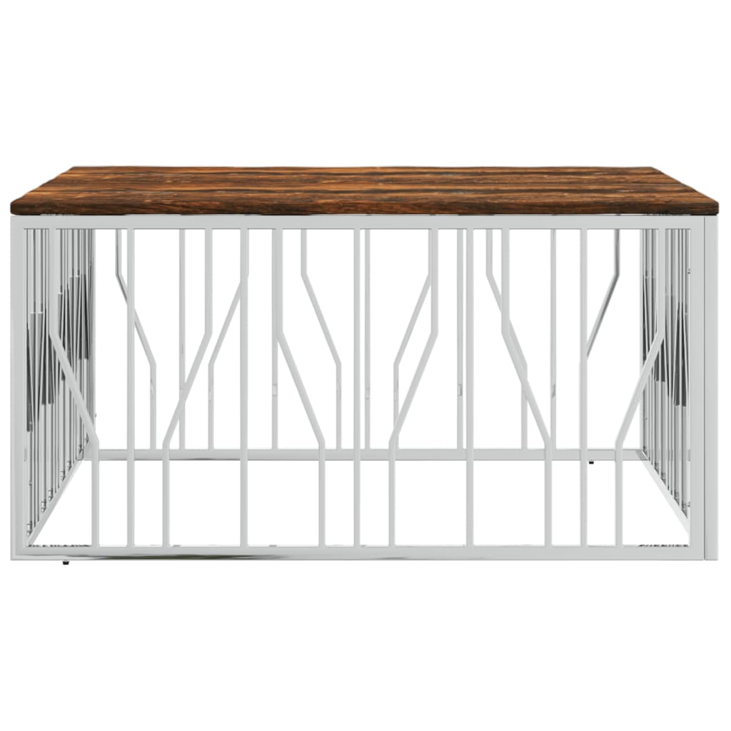 vidaXL Τραπεζάκι Σαλονιού Ασημί Ανοξείδωτο Ατσάλι & Μασίφ Ανακ. Ξύλο