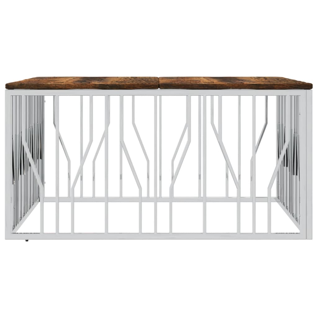 vidaXL Τραπεζάκι Σαλονιού Ασημί Ανοξείδωτο Ατσάλι & Μασίφ Ανακ. Ξύλο