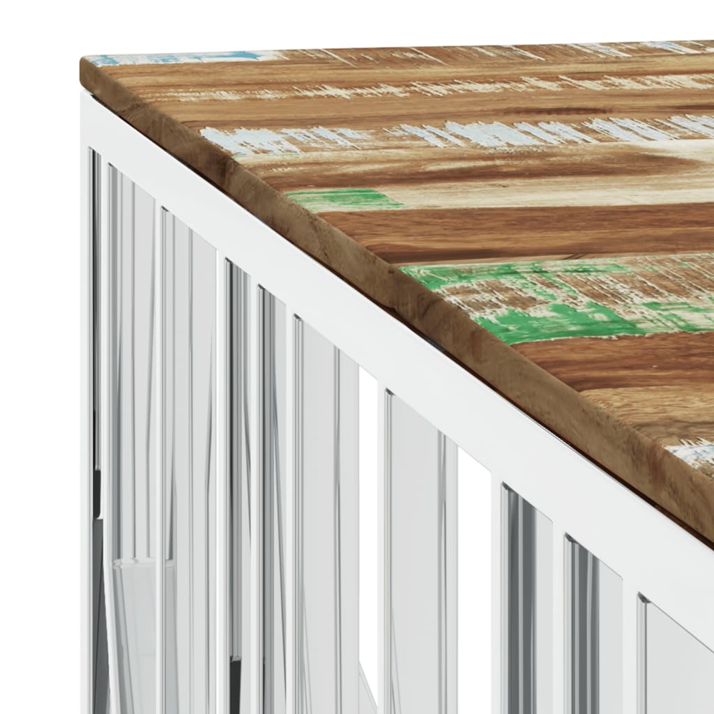 vidaXL Τραπεζάκι Σαλονιού Ασημί Ανοξείδωτο Ατσάλι & Μασίφ Ανακ. Ξύλο