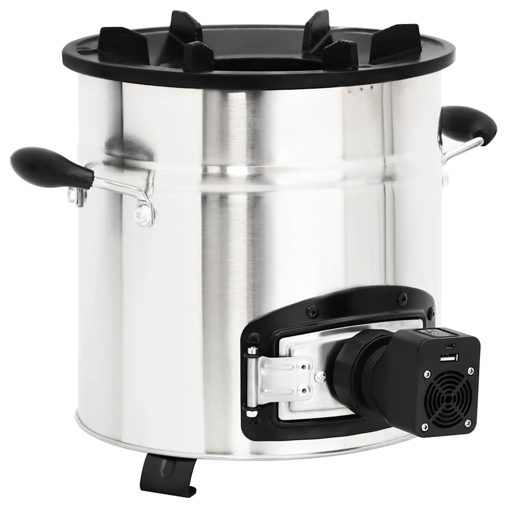 vidaXL Ξυλόσομπα με Ανεμιστήρα USB Ασημί 35,5x26x28 εκ. Ανοξ. Ατσάλι