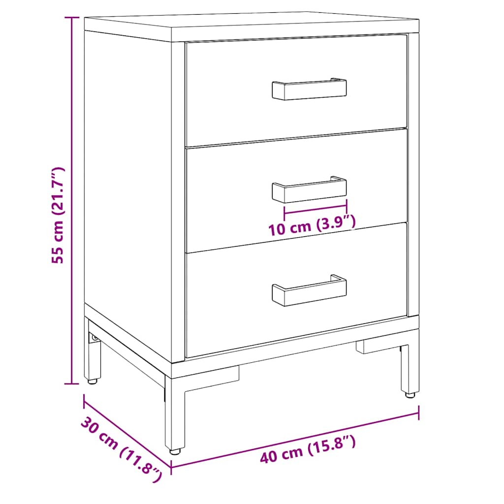 vidaXL Κομοδίνο Μαύρο 40 x 30 x 55 εκ. από Μασίφ Ξύλο Πεύκου