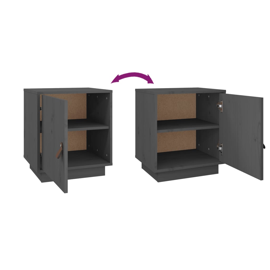 vidaXL Κομοδίνα 2 τεμ. Γκρι 40x34x45 εκ. από Μασίφ Ξύλο Πεύκου