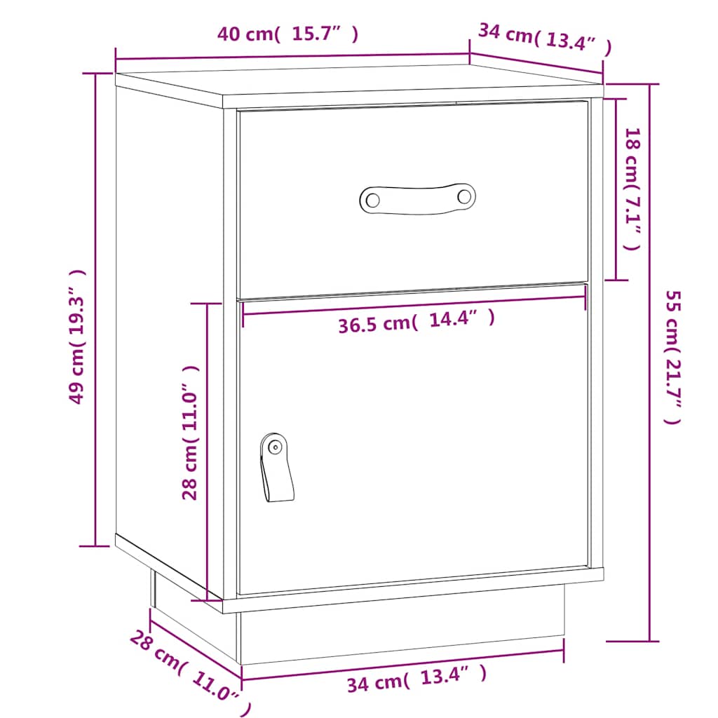 vidaXL Κομοδίνα 2 τεμ. Λευκά 40 x 34 x 55 εκ. από Μασίφ Ξύλο Πεύκου