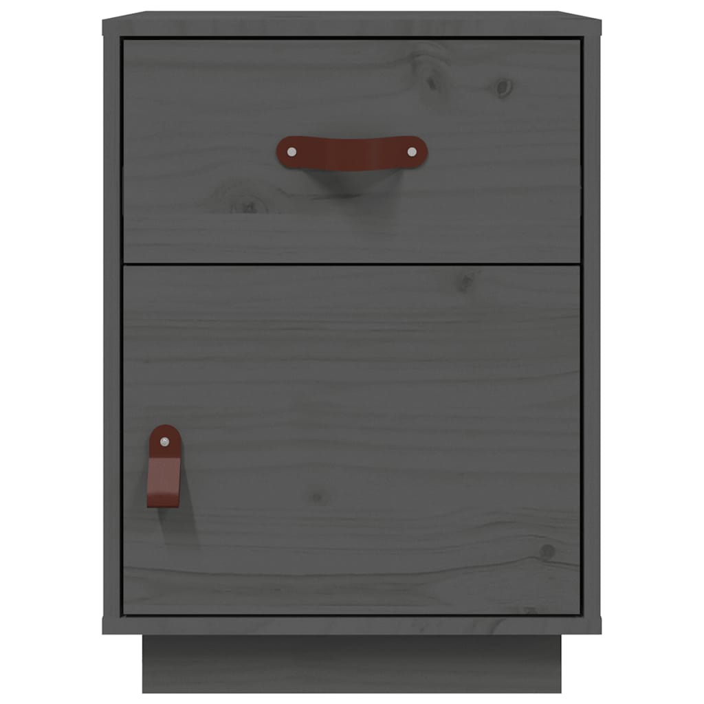 vidaXL Κομοδίνα 2 τεμ. Γκρι 40 x 34 x 55 εκ. από Μασίφ Ξύλο Πεύκου