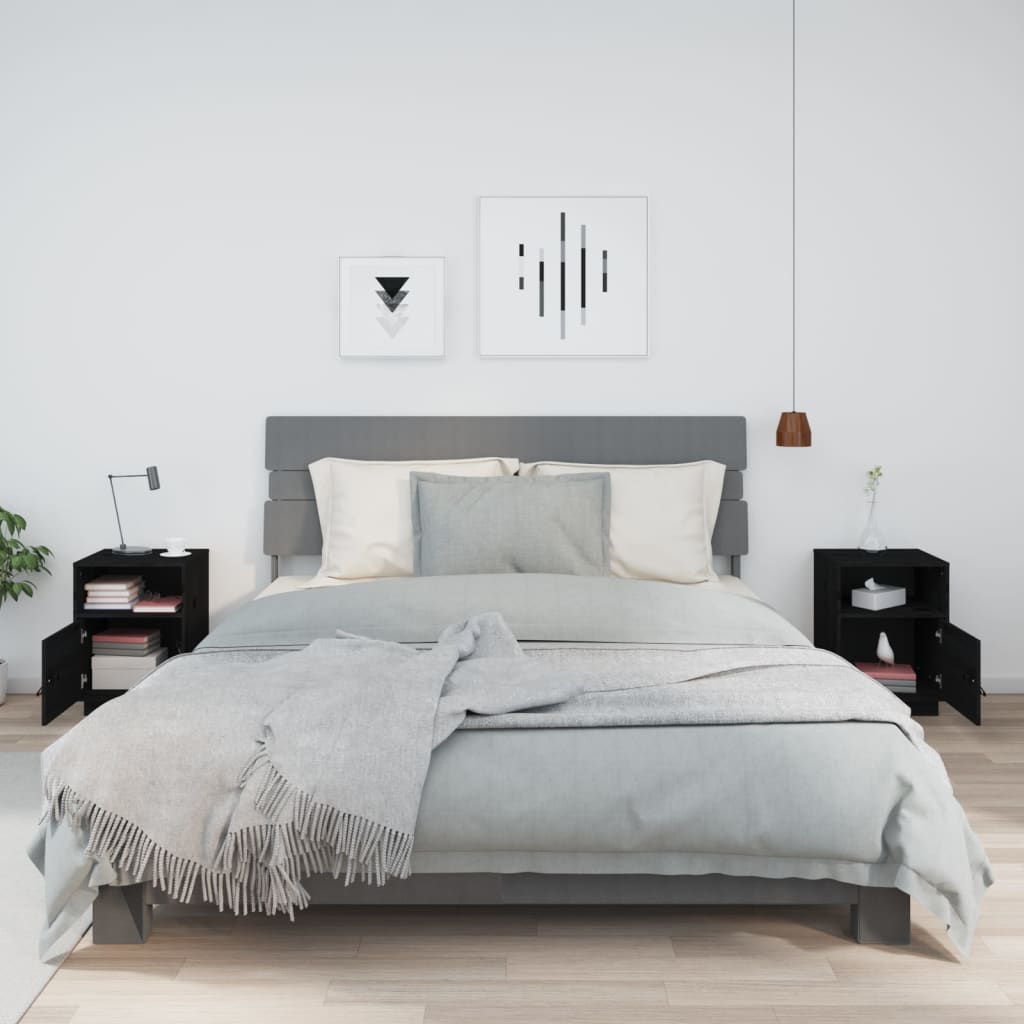 vidaXL Κομοδίνα 2 τεμ. Μαύρα40x34x55 εκ. από Μασίφ Ξύλο Πεύκου