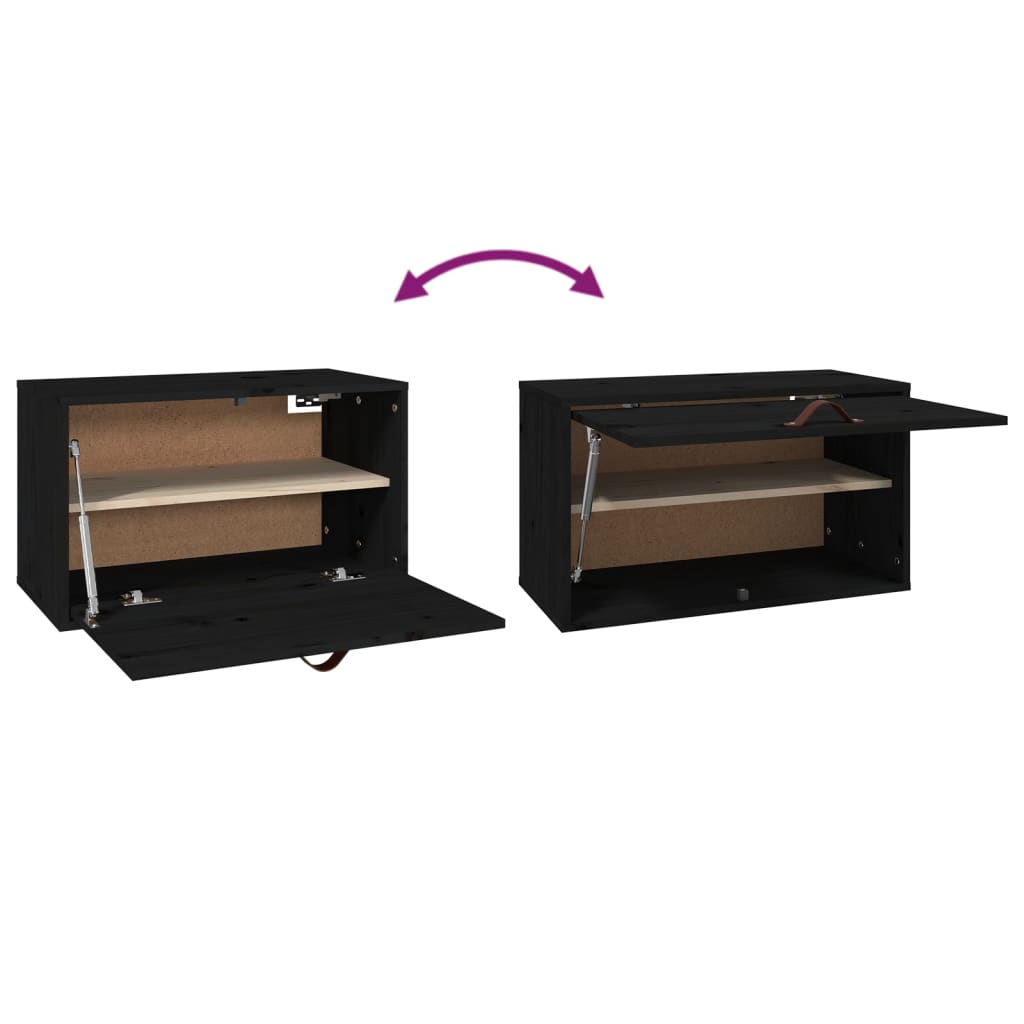 vidaXL Ντουλάπι Τοίχου Μαύρο 60x30x35 εκ. από Μασίφ Ξύλο Πεύκου