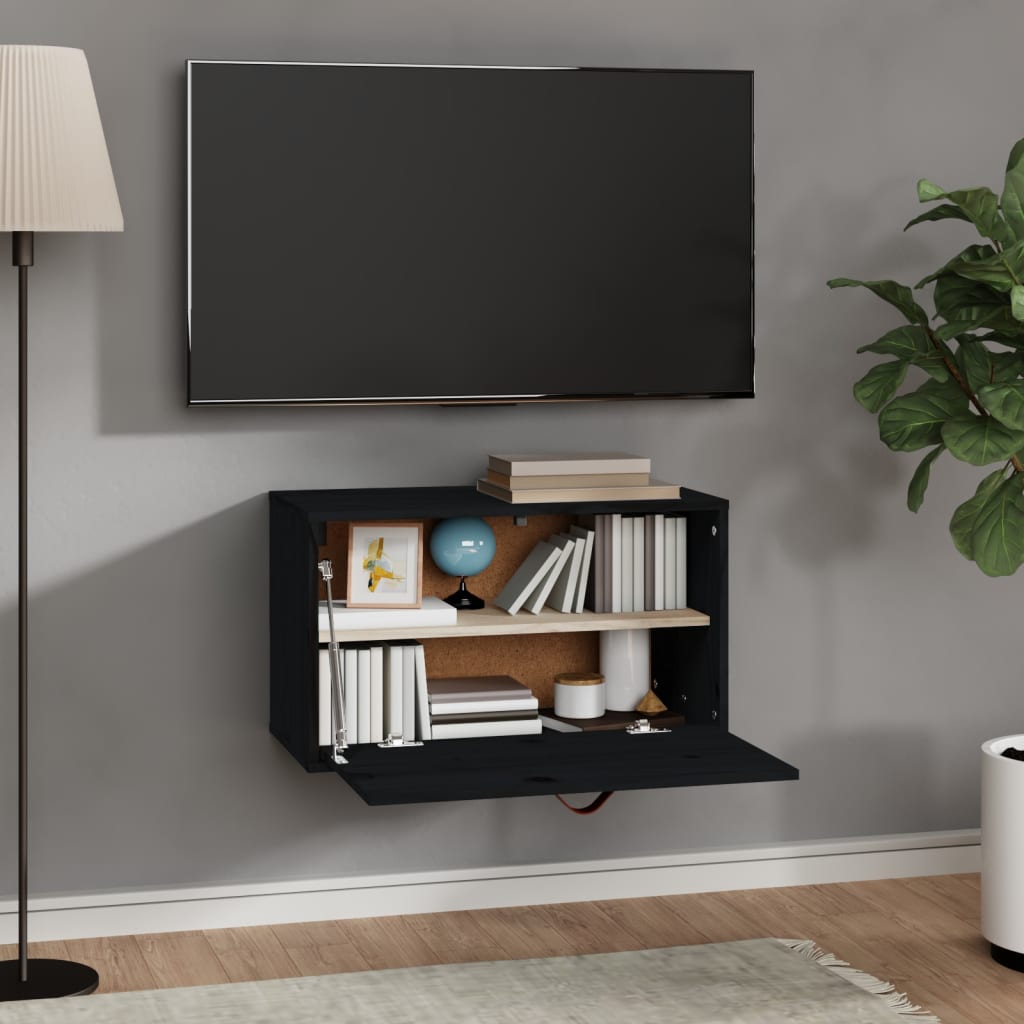 vidaXL Ντουλάπι Τοίχου Μαύρο 60x30x35 εκ. από Μασίφ Ξύλο Πεύκου