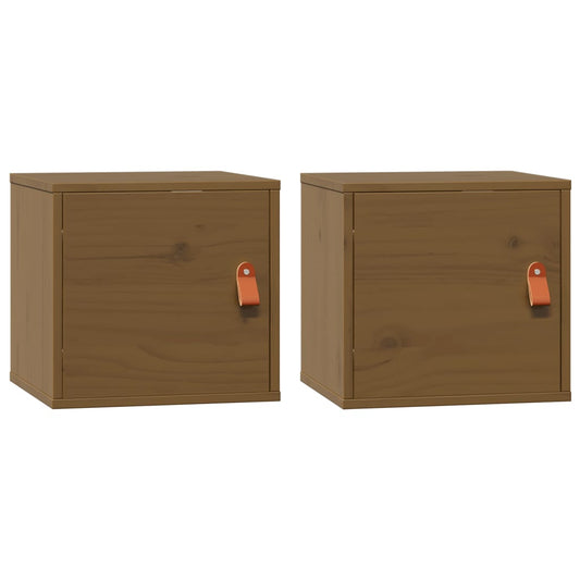 vidaXL Ντουλάπια Τοίχου 2 τεμ.Καφέ μελί31,5x30x30εκ. Μασίφ Ξύλο Πεύκου