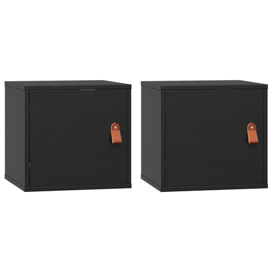 vidaXL Ντουλάπια Τοίχου 2 τεμ. Μαύρα31,5x30x30εκ από Μασίφ Ξύλο Πεύκου