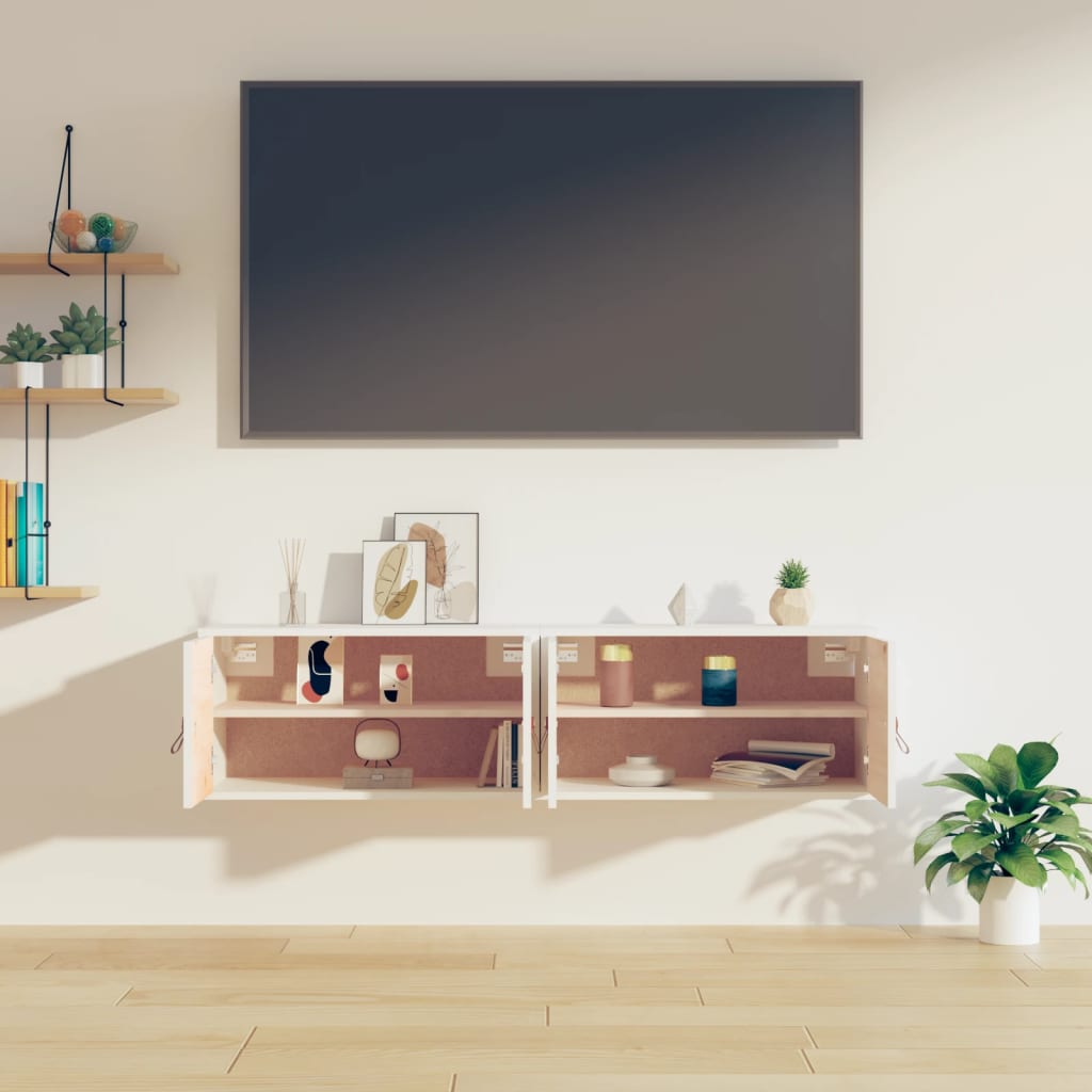 vidaXL Ντουλάπια Τοίχου 2 τεμ. Λευκά 60x30x30 εκ από Μασίφ Ξύλο Πεύκου