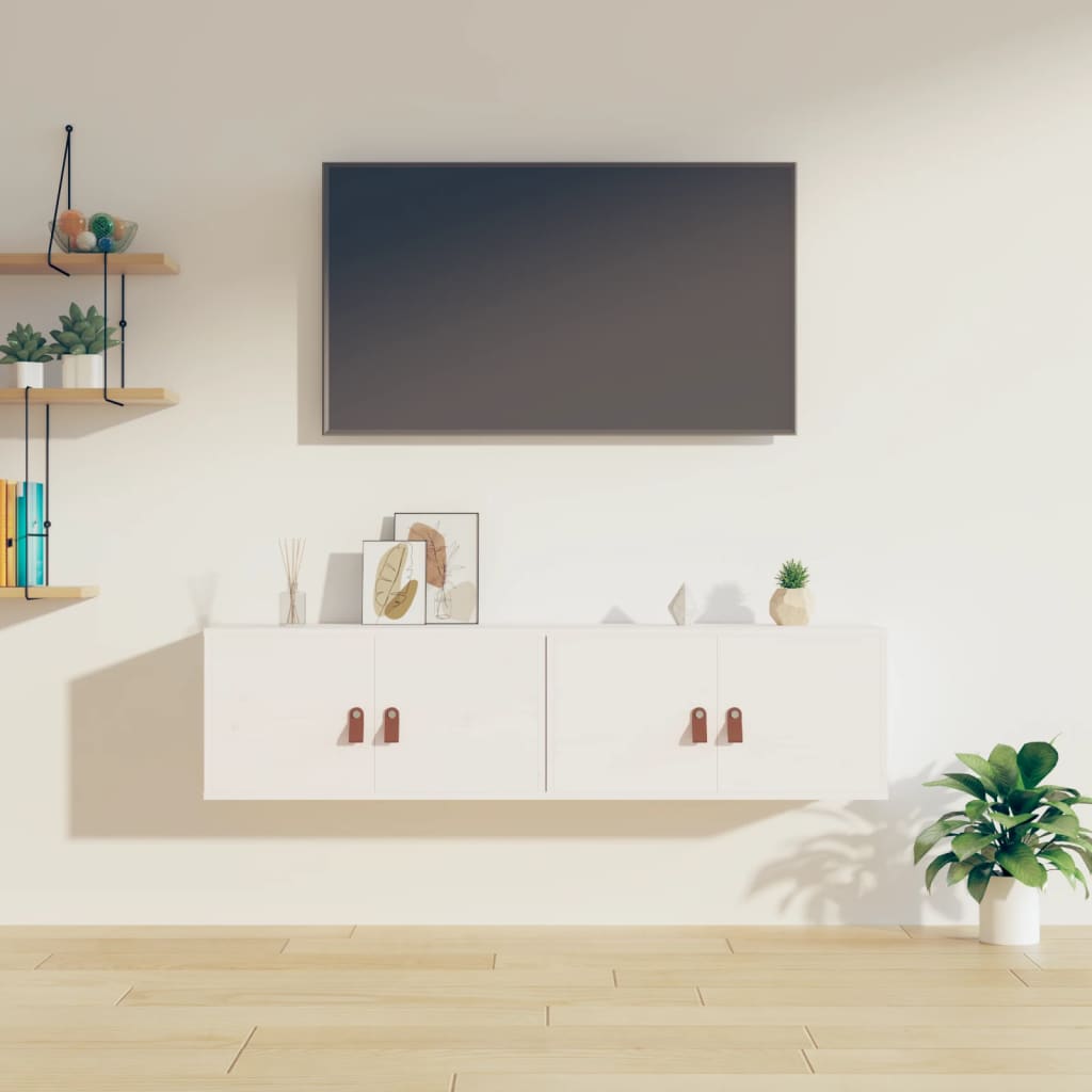 vidaXL Ντουλάπια Τοίχου 2 τεμ. Λευκά 60x30x30 εκ από Μασίφ Ξύλο Πεύκου