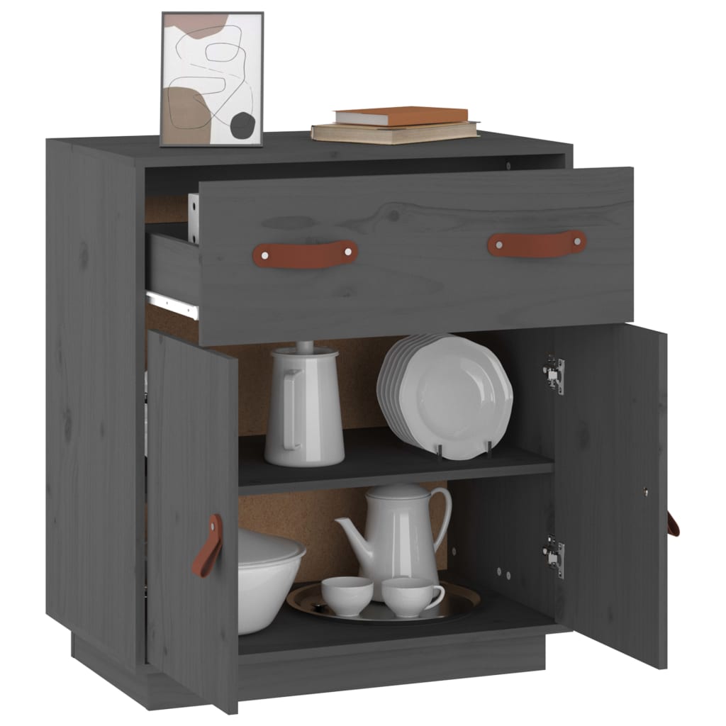 vidaXL Μπουφές Γκρι 65,5x40x75 εκ. από Μασίφ Ξύλο Πεύκου