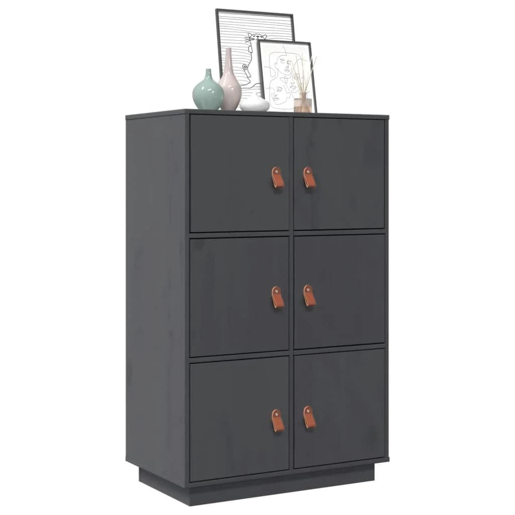 vidaXL Ντουλάπι Ψηλό Γκρι 67x40x108,5 εκ. από Μασίφ Ξύλο Πεύκου