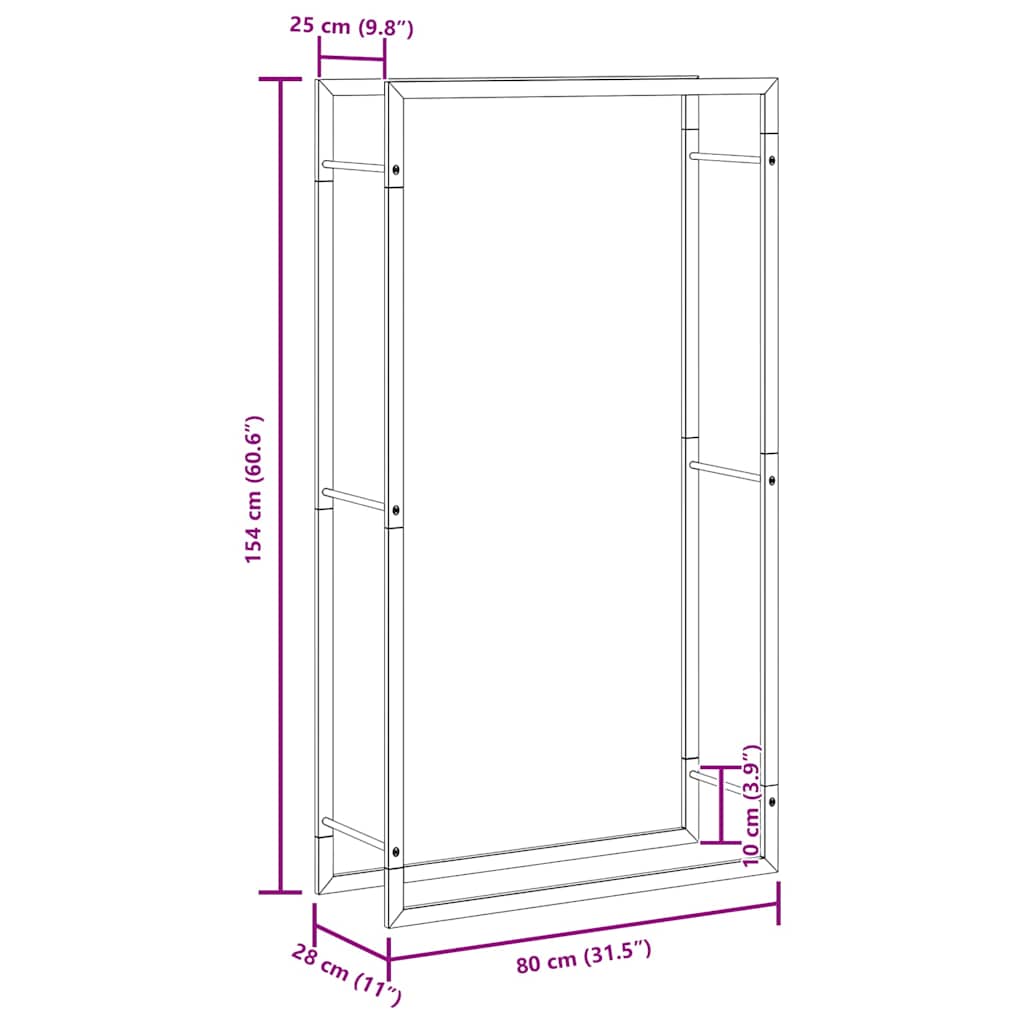 vidaXL Ράφι Ξύλων Μαύρη Ματ Ατσάλινη 80x28x154 εκ.