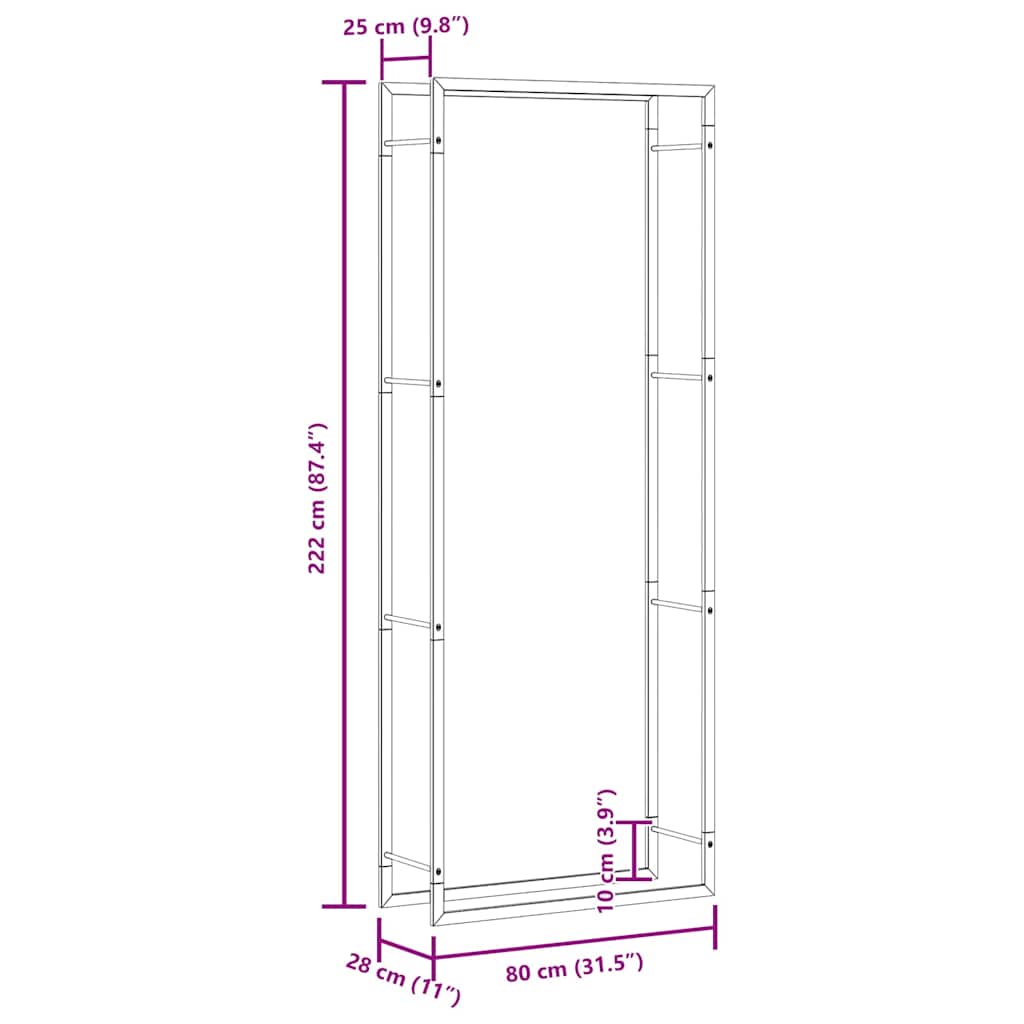 vidaXL Ράφι Ξύλων Μαύρη Ματ 80x28x222 εκ. Ατσάλινο