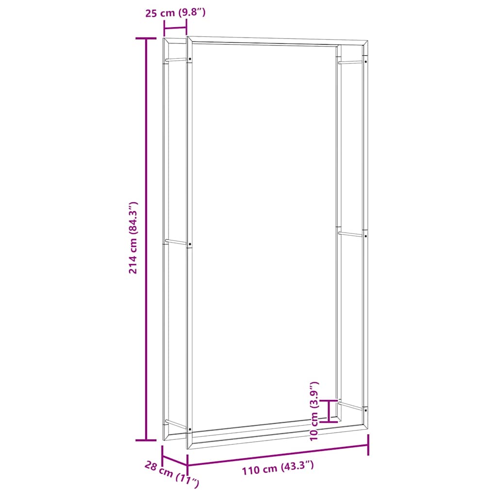 vidaXL Ραφιέρα Καυσόξυλων Ματ Μαύρο 110x28x214 εκ. Ατσάλι