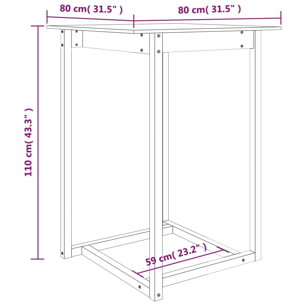 vidaXL Τραπέζι Μπαρ Γκρι 80x80x110 εκ. από Μασίφ Ξύλο Πεύκου