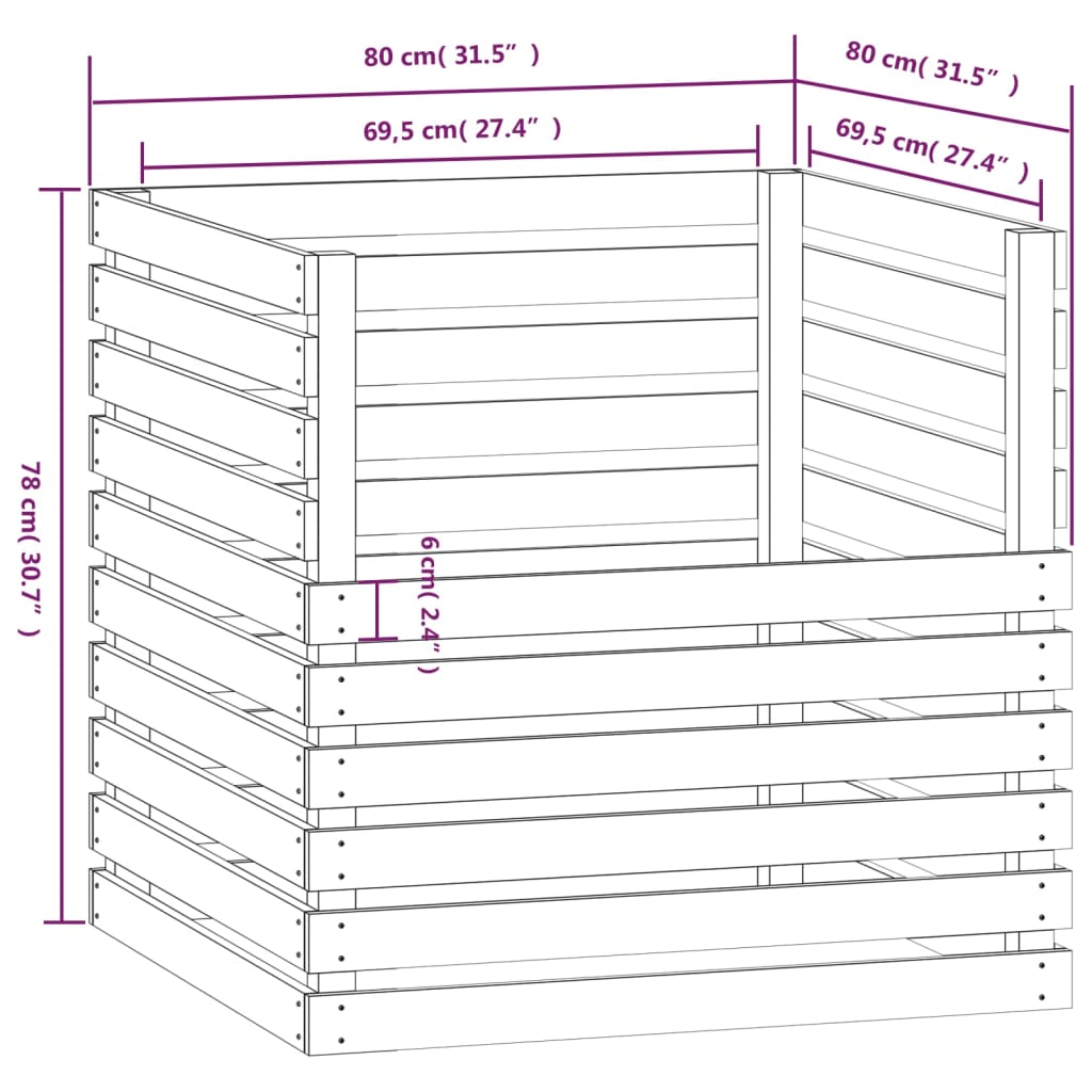 vidaXL Κομποστοποιητής Λευκός 80 x 80 x 78 εκ. από Μασίφ Ξύλο Πεύκου