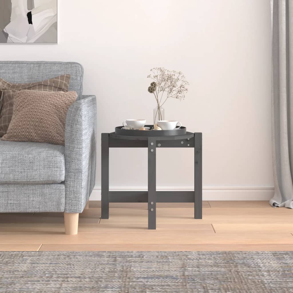 vidaXL Τραπεζάκι Σαλονιού Γκρι Ø 52,5x45εκ. από Μασίφ Ξύλο Πεύκου