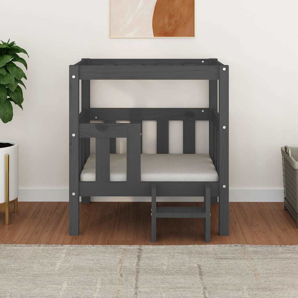 vidaXL Κρεβάτι Σκύλου Γκρι 65,5x50,5x70 εκ. από Μασίφ Ξύλο Πεύκου