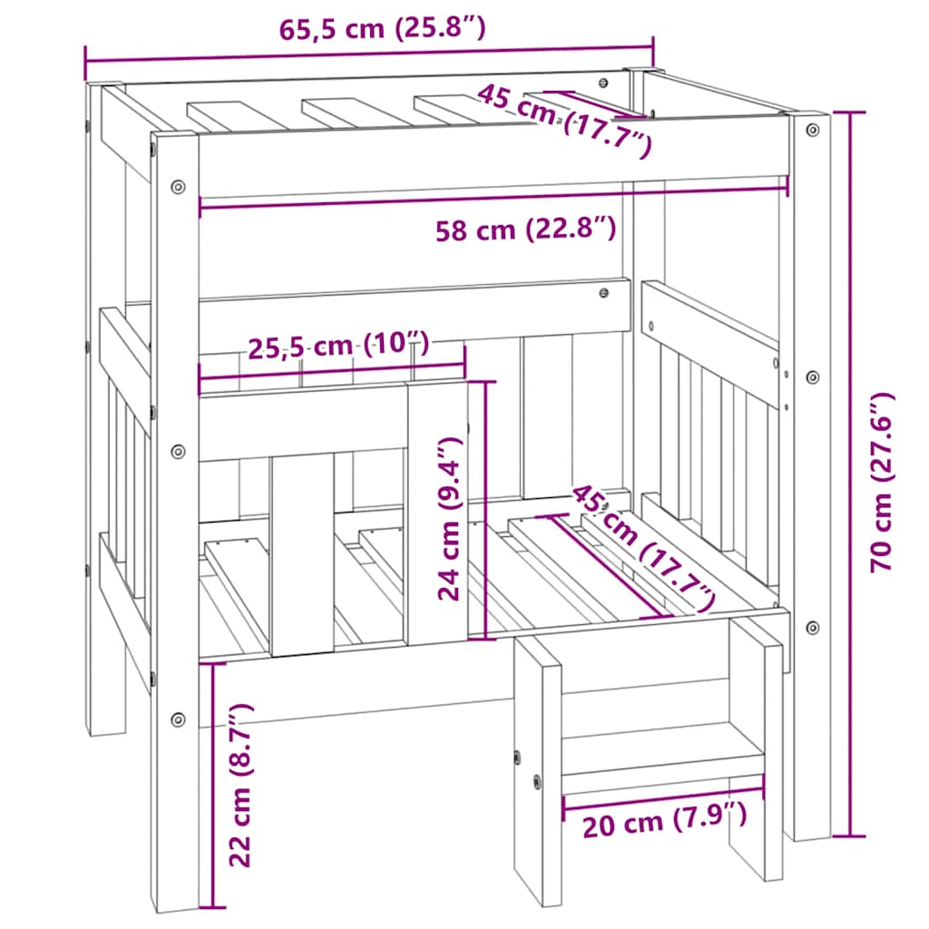vidaXL Κρεβάτι Σκύλου Γκρι 65,5x50,5x70 εκ. από Μασίφ Ξύλο Πεύκου