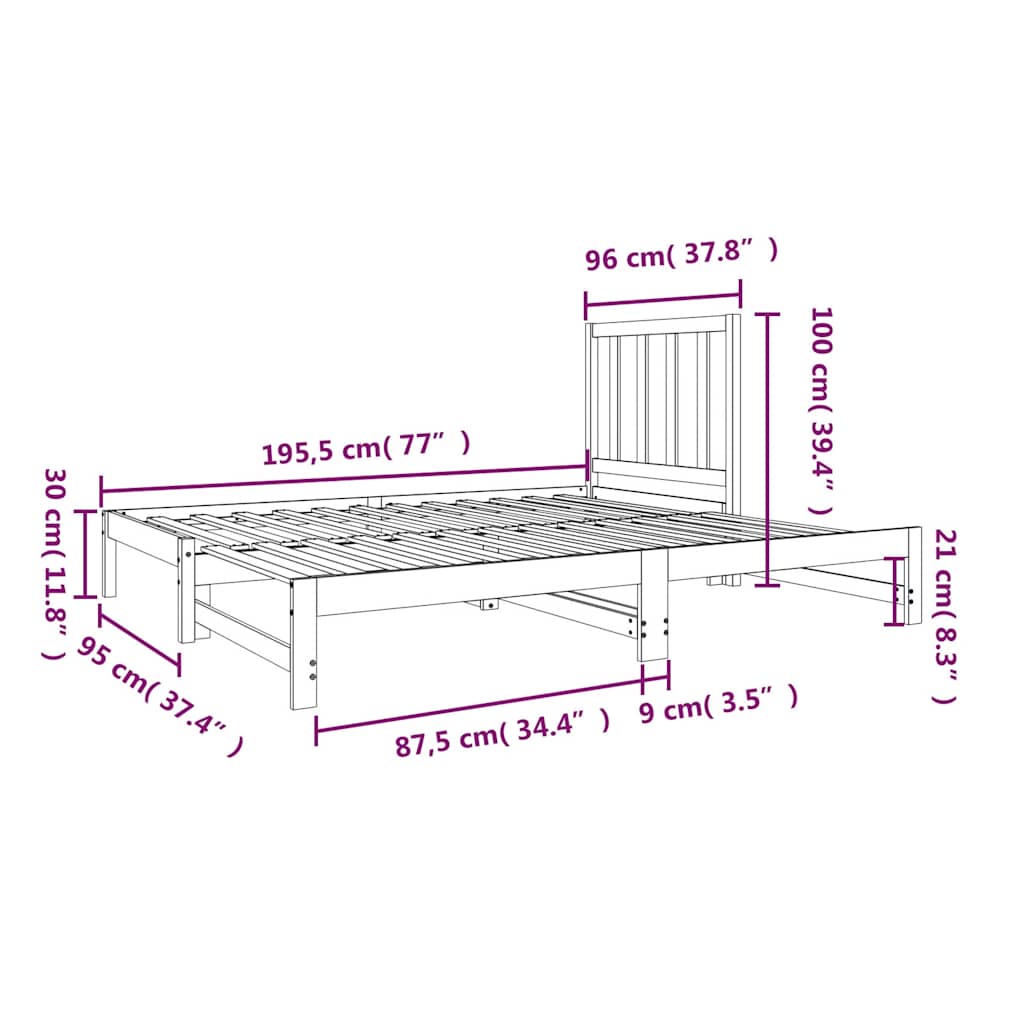 vidaXL Καναπές Κρεβάτι Συρόμενος 2x(90x190) εκ. Μασίφ Ξύλο Πεύκου