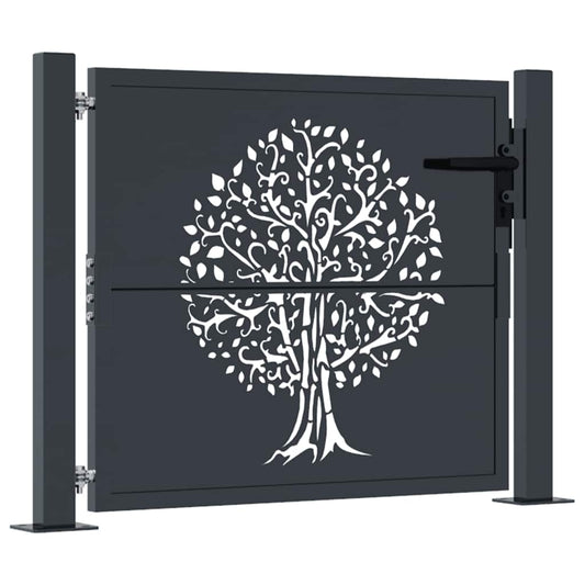vidaXL Πόρτα Κήπου Ανθρακί 100x100 εκ. Σχέδιο Δέντρου από Ατσάλι