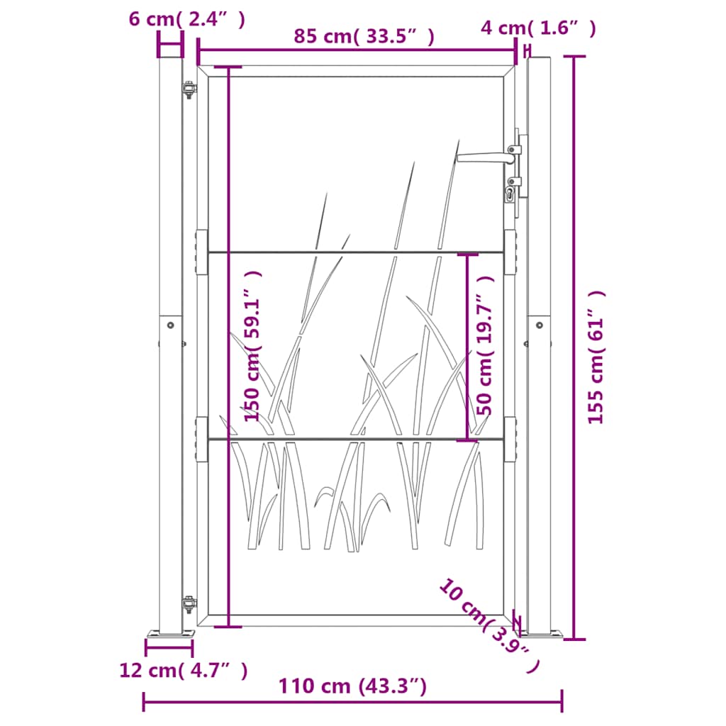 vidaXL Πόρτα Κήπου Ανθρακί 100x150 εκ. Σχέδιο Χαλυβδόφυλλου