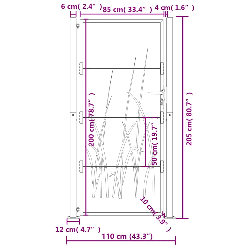 vidaXL Πόρτα Κήπου Ανθρακί 100x200 εκ. Σχέδιο Χαλυβδόφυλλου