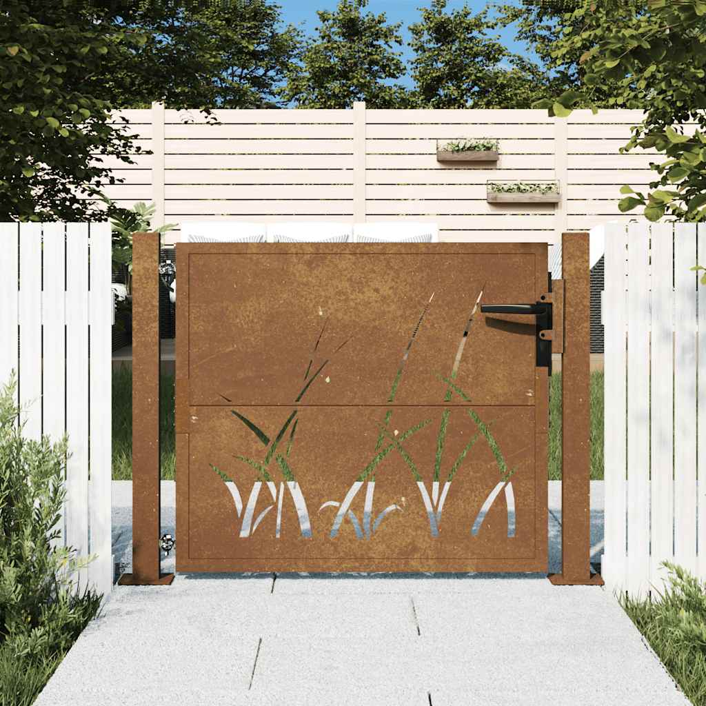 vidaXL Πόρτα Κήπου με Σχέδιο Χόρτου από Ατσάλι Corten 100x75 εκ.