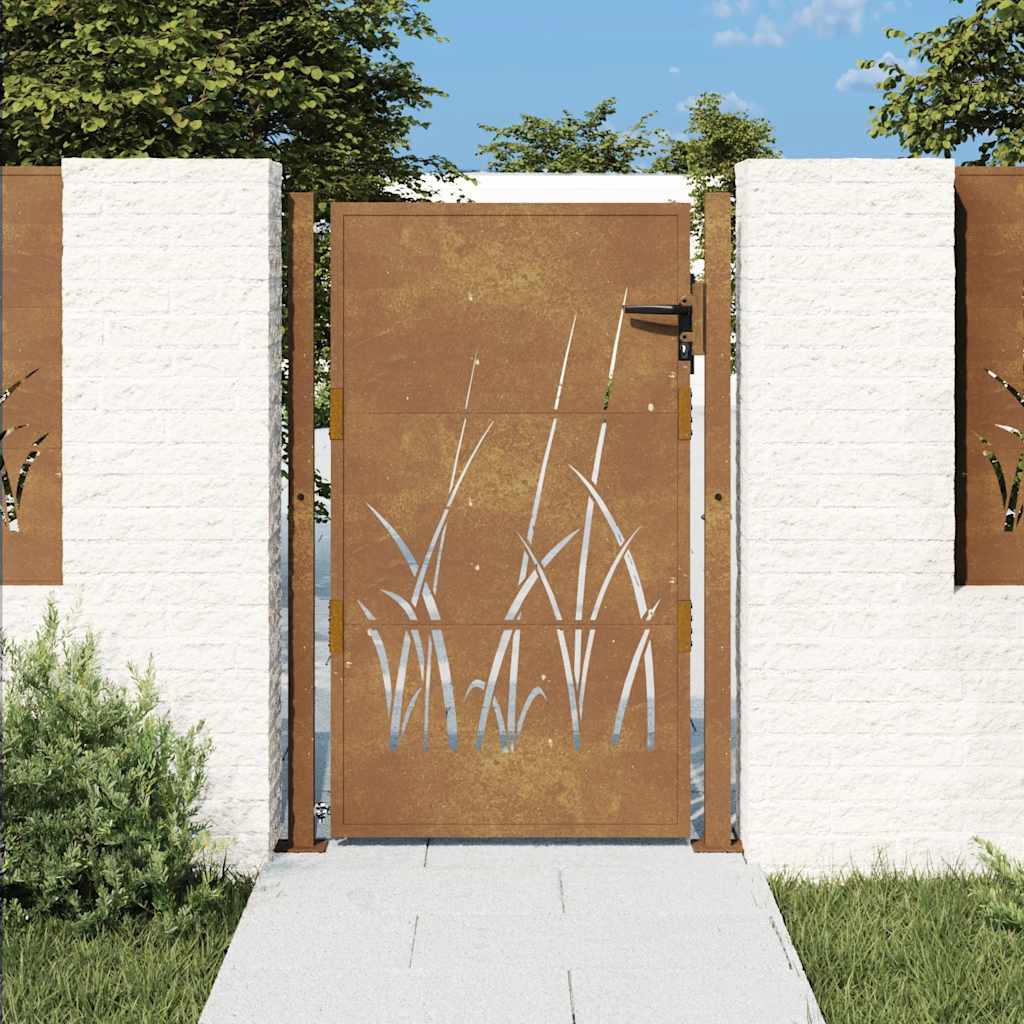 vidaXL Πόρτα Κήπου με Σχέδιο Χόρτου από Ατσάλι Corten 100x150 εκ.