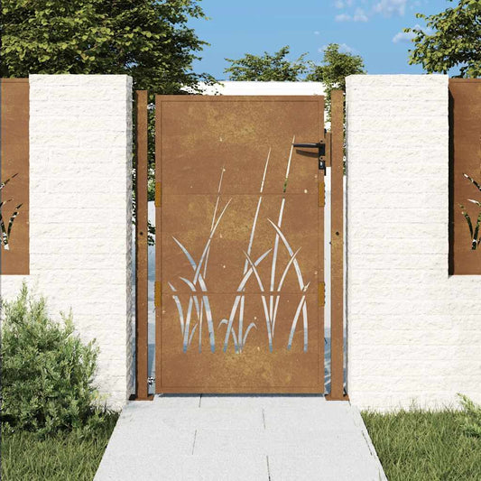 vidaXL Πόρτα Κήπου με Σχέδιο Χόρτου από Ατσάλι Corten 100x150 εκ.
