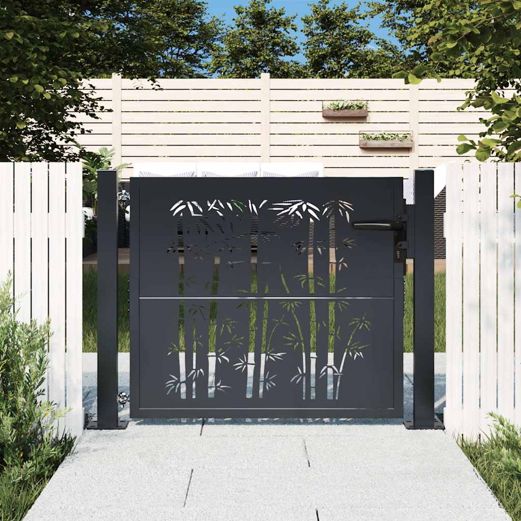 vidaXL Πόρτα Κήπου Ανθρακί 100x100 εκ. Σχέδιο Ατσάλινου Μπαμπού