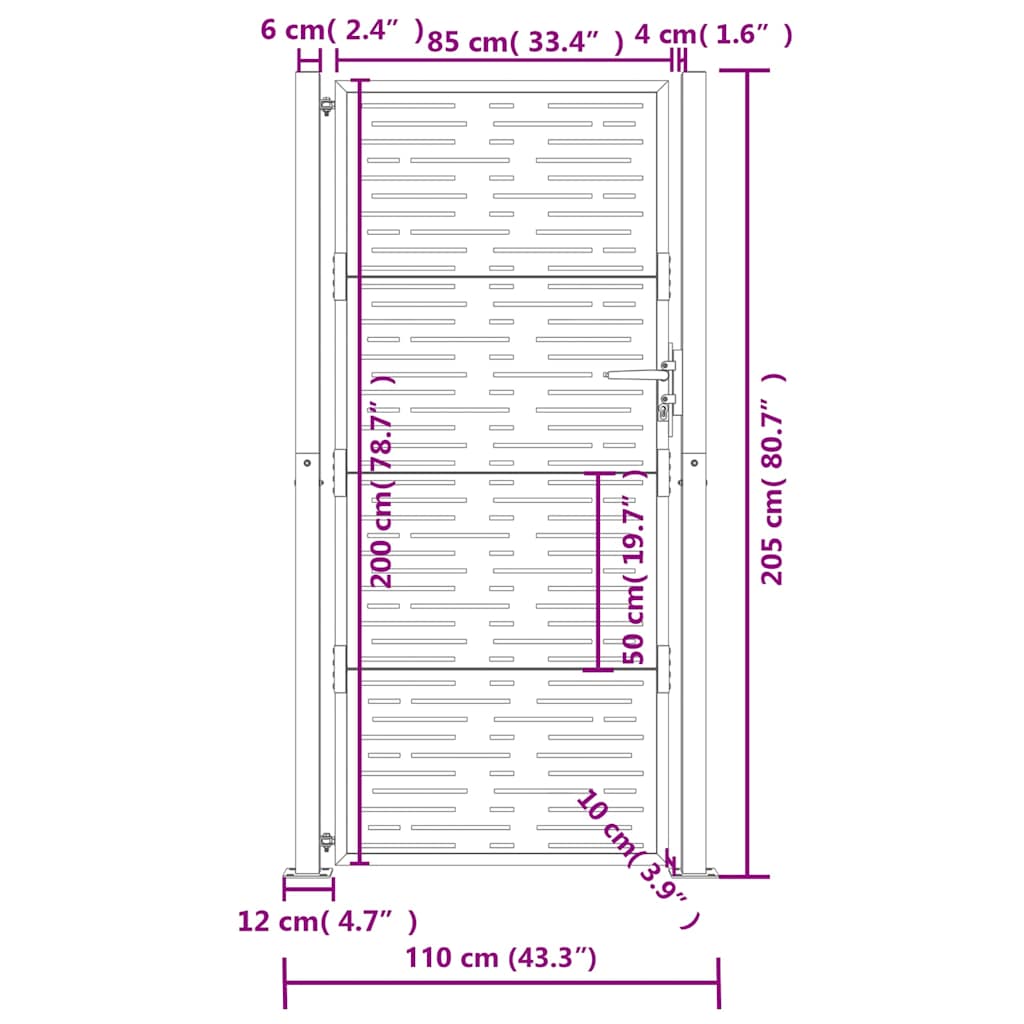 vidaXL Πόρτα Κήπου Ανθρακί 100x200 εκ. Ατσάλινο Τετράγωνο Σχέδιο