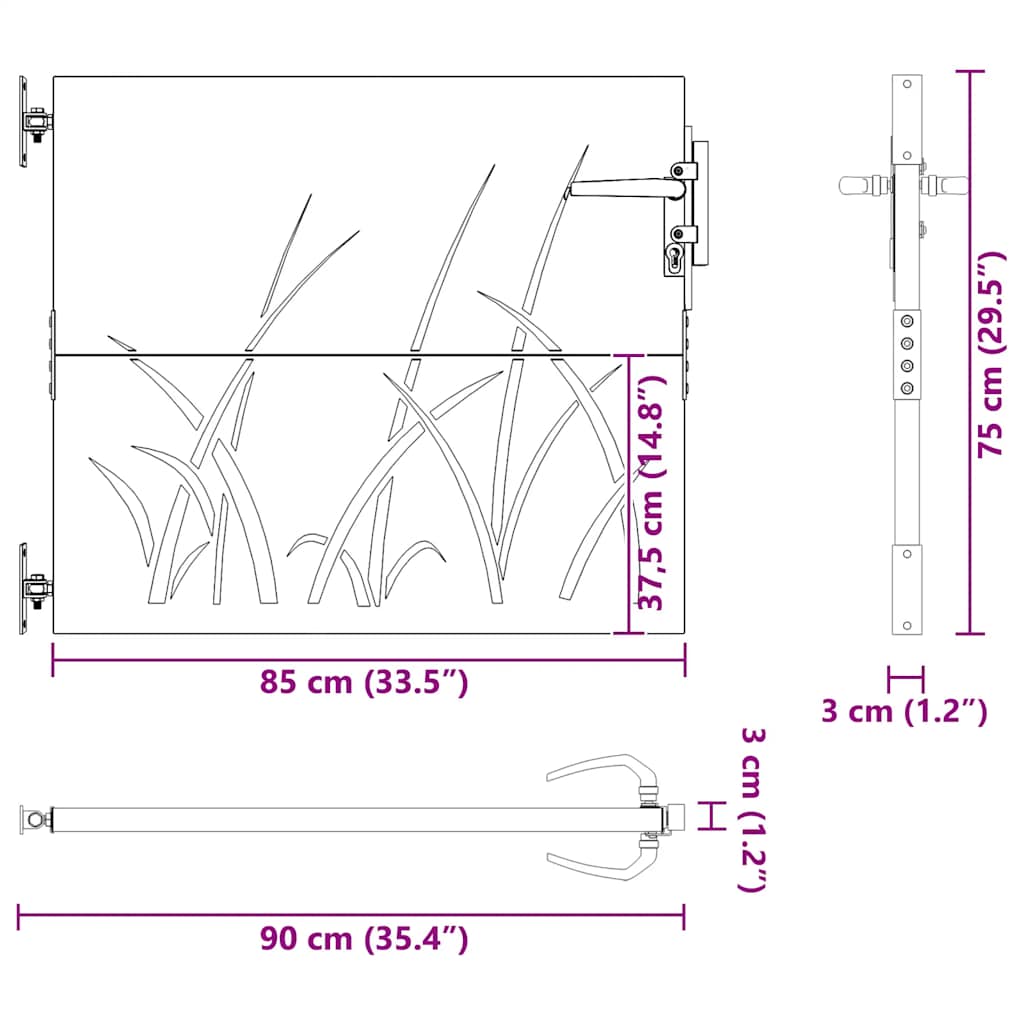 vidaXL Πόρτα Κήπου με Σχέδιο Χόρτου από Ατσάλι Corten 85x75 εκ.