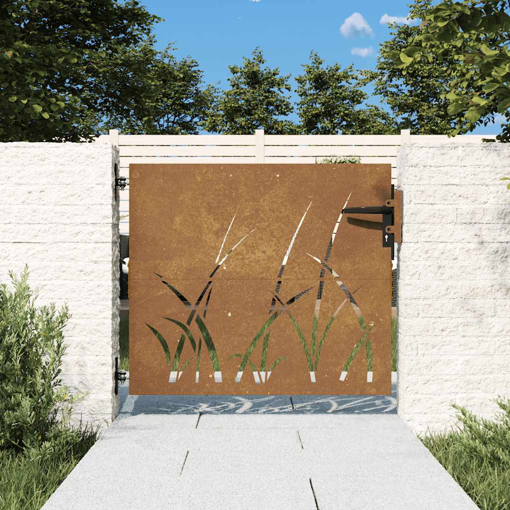 vidaXL Πόρτα Κήπου με Σχέδιο Χόρτου από Ατσάλι Corten 85x75 εκ.