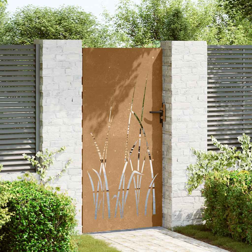 vidaXL Πόρτα Κήπου με Σχέδιο Χόρτου από Ατσάλι Corten 85x175 εκ.