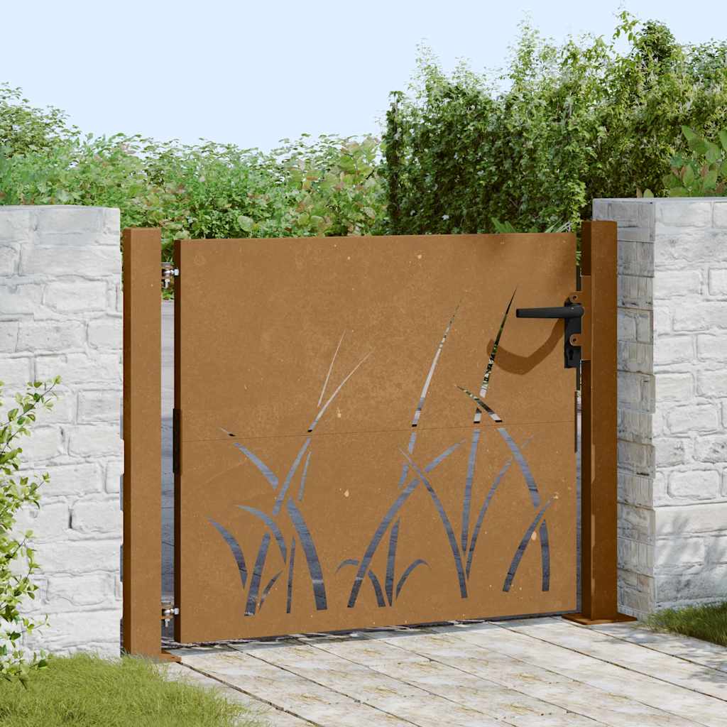 vidaXL Πόρτα Κήπου με Σχέδιο Χόρτου από Ατσάλι Corten 100x100 εκ.