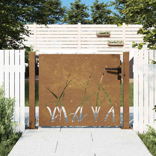 vidaXL Πόρτα Κήπου με Σχέδιο Χόρτου από Ατσάλι Corten 100x100 εκ.