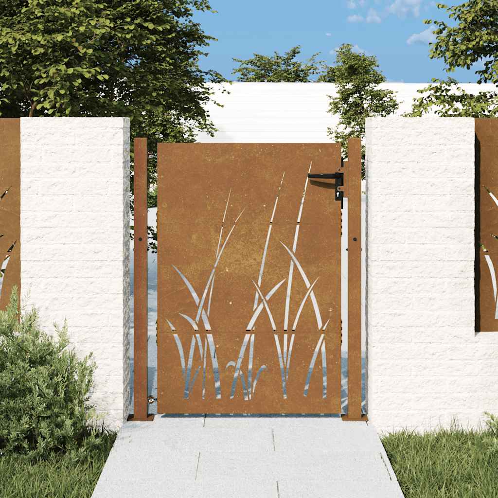 vidaXL Πόρτα Κήπου με Σχέδιο Χόρτου από Ατσάλι Corten 100x150 εκ.