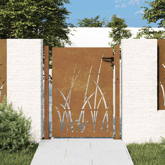 vidaXL Πόρτα Κήπου με Σχέδιο Χόρτου από Ατσάλι Corten 100x150 εκ.
