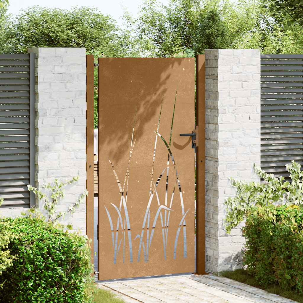 vidaXL Πόρτα Κήπου με Σχέδιο Χόρτου από Ατσάλι Corten 100 x 175 εκ.