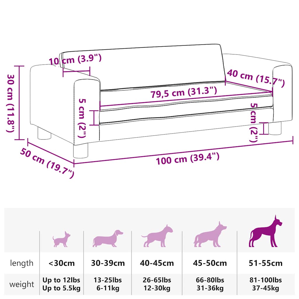 vidaXL Κρεβάτι Σκύλου με Προέκταση Καπουτσίνο 100x50x30 εκ Συνθ. Δέρμα