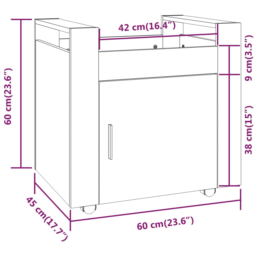 vidaXL Τρόλεϊ Γραφείου Γυαλ. Λευκό 60x45x60 εκ. από Επεξεργασμένο Ξύλο