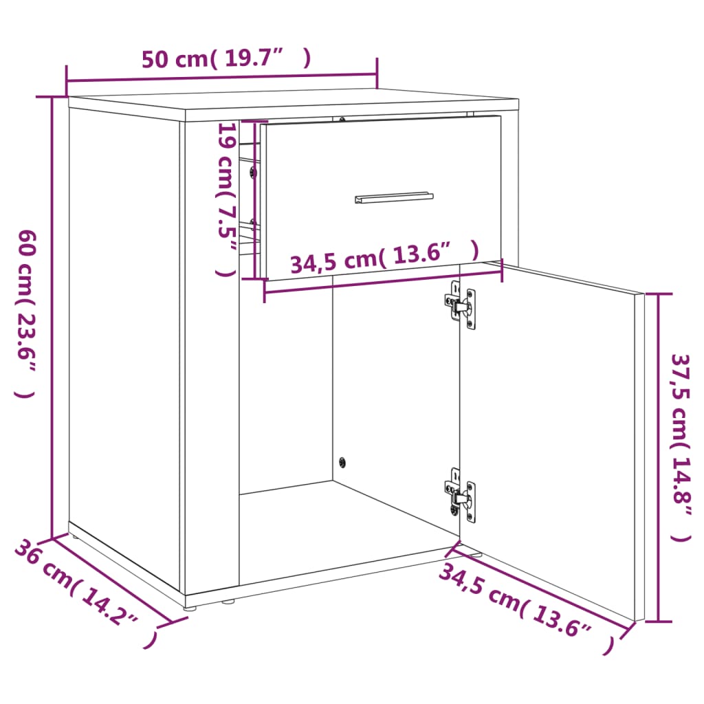 vidaXL Κομοδίνο Sonoma Δρυς 50x36x60 εκ. από Επεξεργασμένο Ξύλο