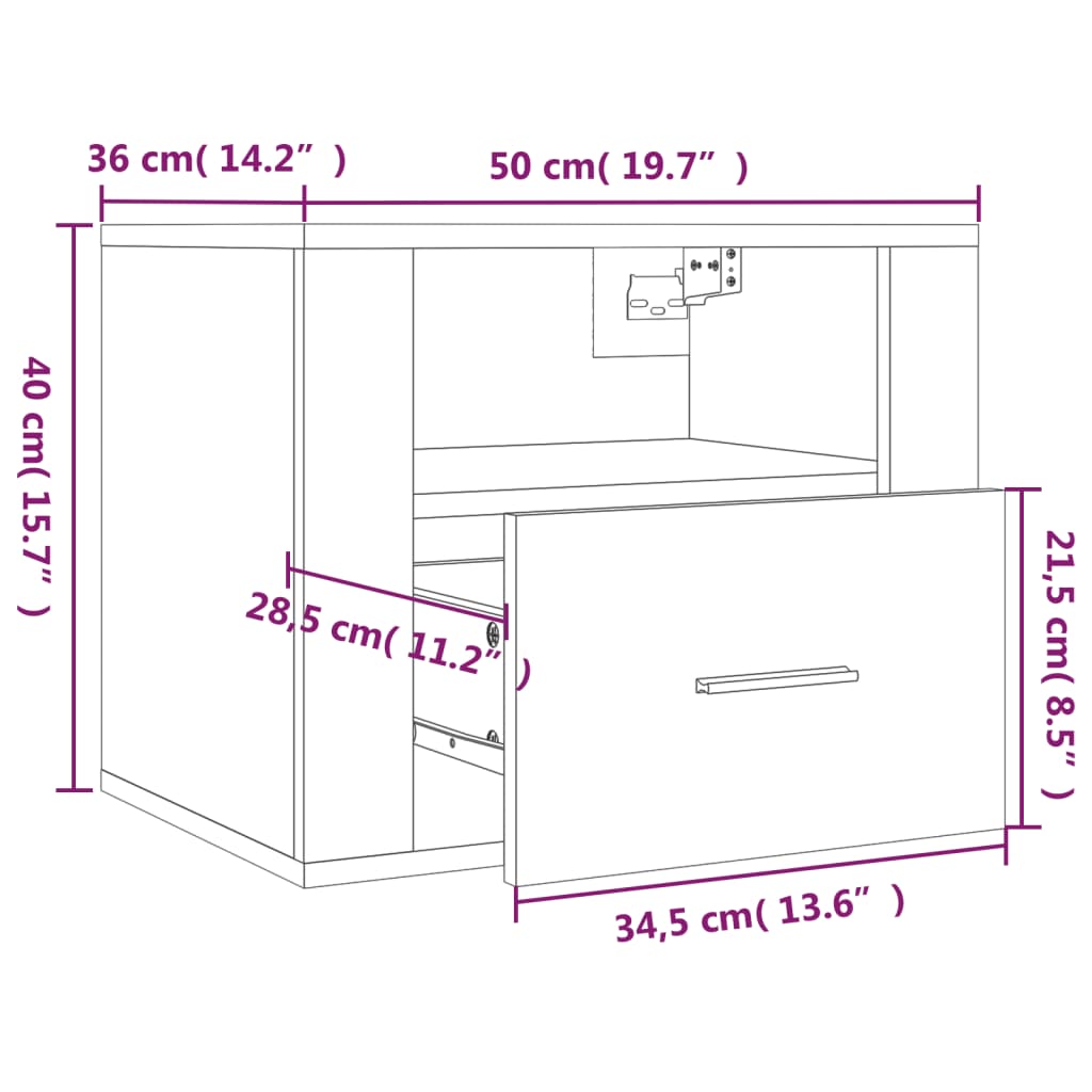 vidaXL Κομοδίνο Επιτοίχιο Λευκό 50 x 36 x 40 εκ.
