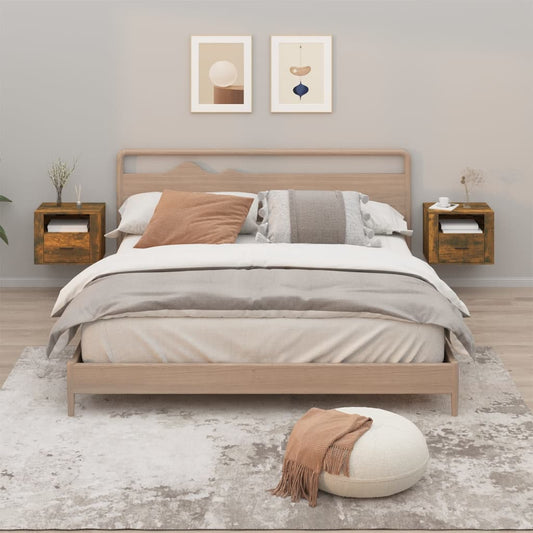 vidaXL Κομοδίνα Επιτοίχια 2 τεμ. Καπνιστή Δρυς 50x36x40 εκ.