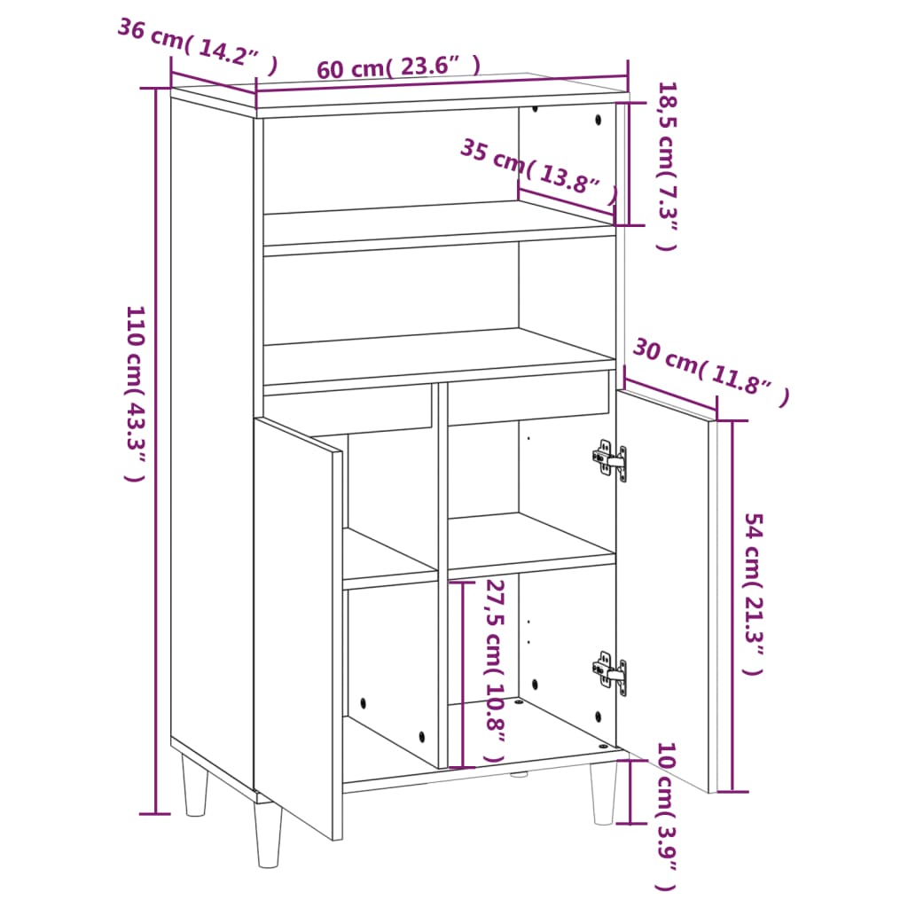 vidaXL Ντουλάπι Λευκό 60 x 36 x 110 εκ. από Επεξεργασμένο Ξύλο