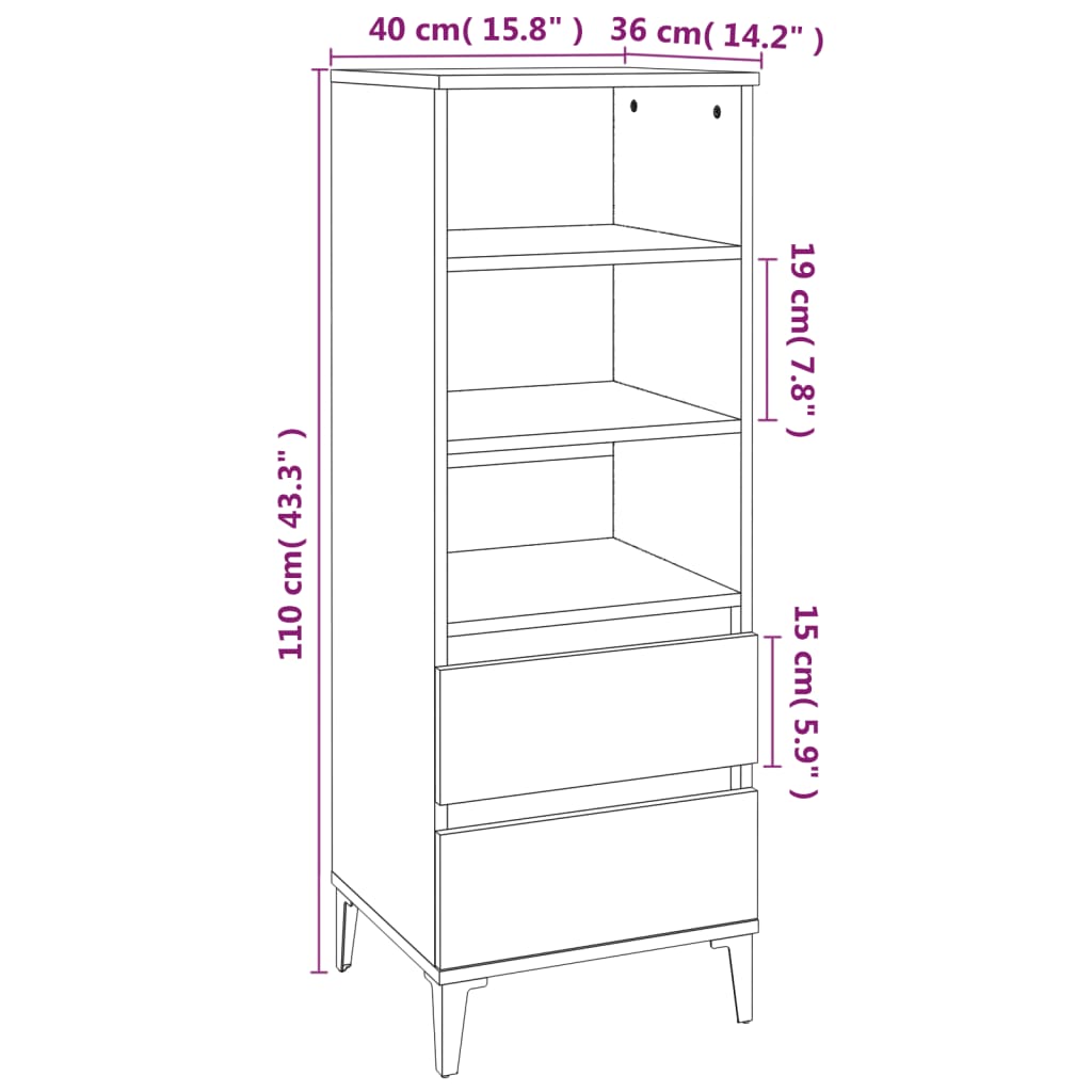 vidaXL Ντουλάπι Sonoma Δρυς 40x36x110 εκ. από Επεξεργασμένο Ξύλο